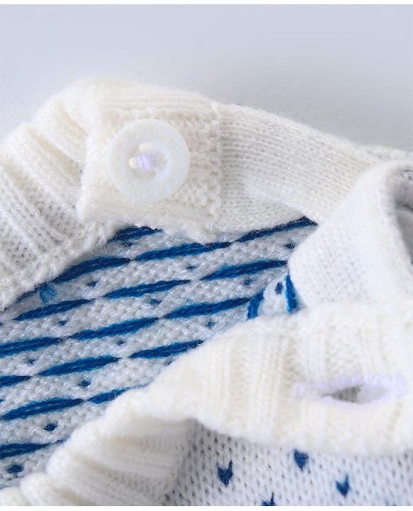 Babyhug Knitted Full Sleeves Colourblock Sweater Set  - Blue White & Green