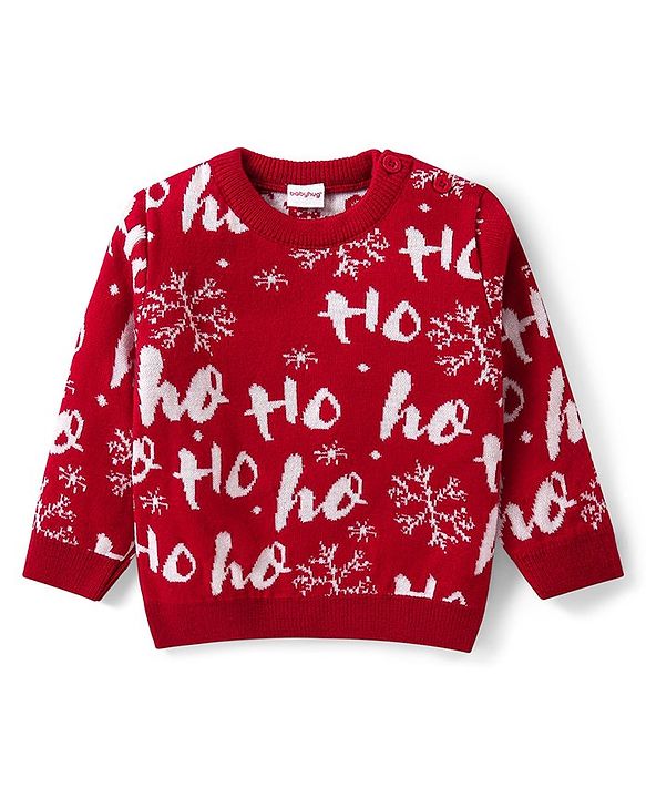 Babyhug Knit Full Sleeves Pull Over Sweater Set with Snowflakes Design - Red