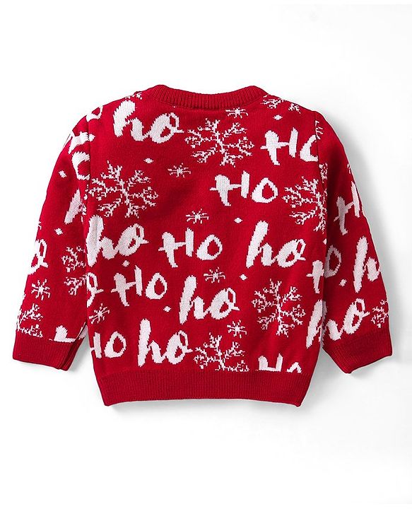 Babyhug Knit Full Sleeves Pull Over Sweater Set with Snowflakes Design - Red