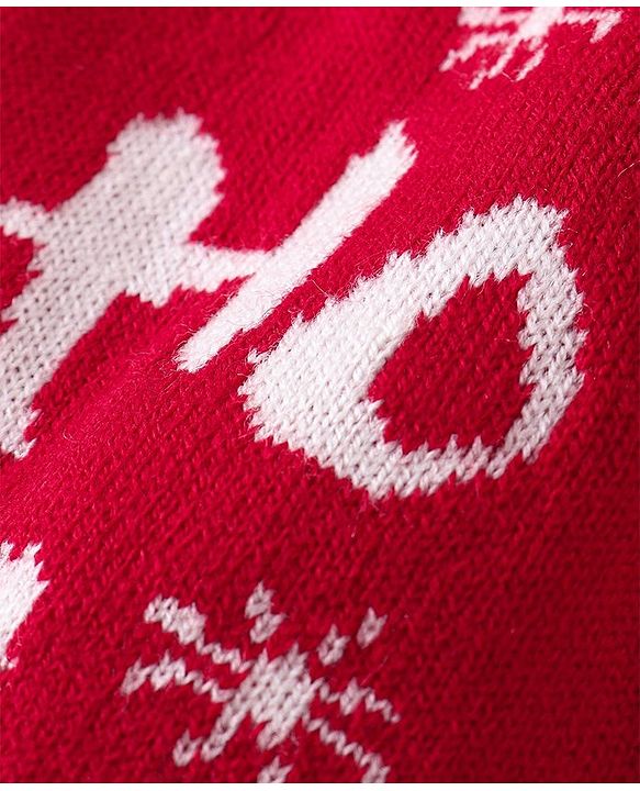 Babyhug Knit Full Sleeves Pull Over Sweater Set with Snowflakes Design - Red