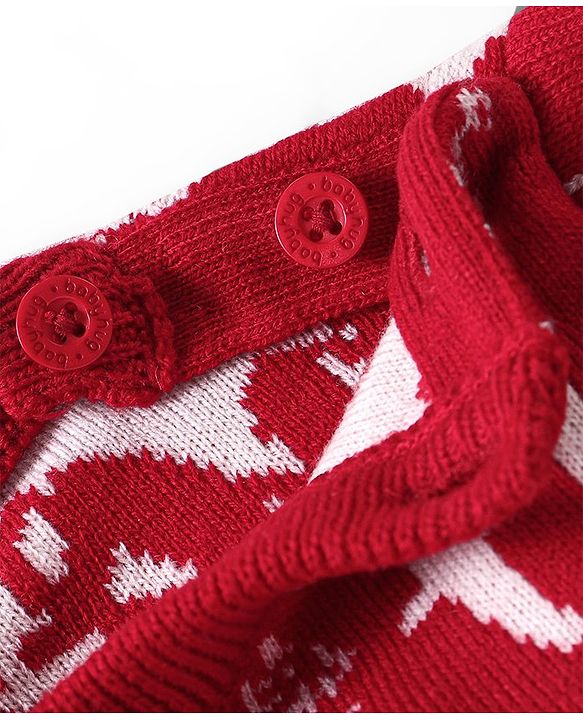 Babyhug Knit Full Sleeves Pull Over Sweater Set with Snowflakes Design - Red