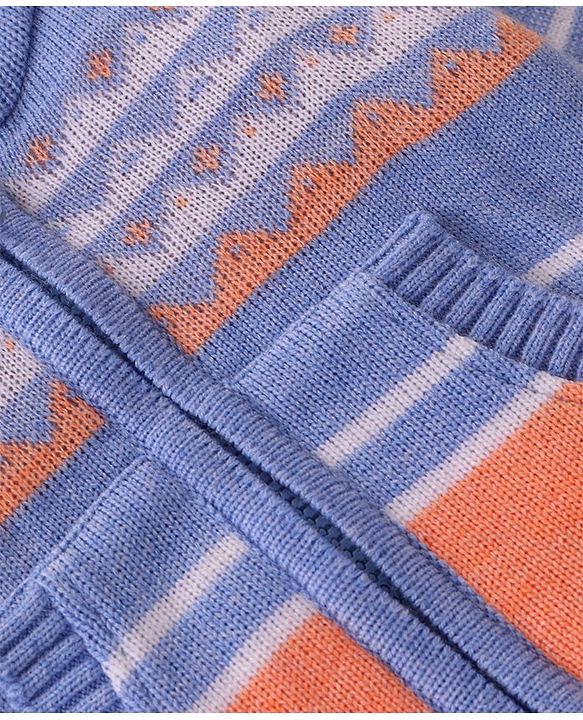 Babyhug Knitted Full Sleeves Front Open Hooded Sweaters with Stripes Design & Kangaroo Pockets - Multicolour