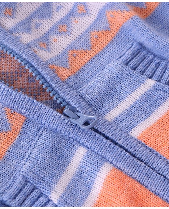 Babyhug Knitted Full Sleeves Front Open Hooded Sweaters with Stripes Design & Kangaroo Pockets - Multicolour