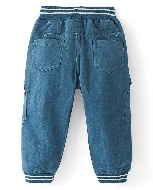 Babyhug  Woven Stretchable Pants With Text Embroidery - Navy