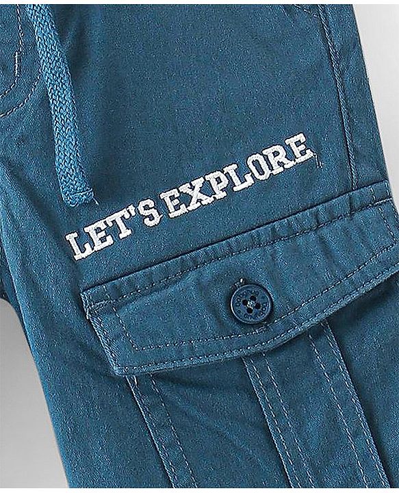 Babyhug  Woven Stretchable Pants With Text Embroidery - Navy