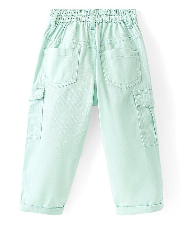 Babyhug Cotton Lycra Woven Full Length Solid Pants - Mint