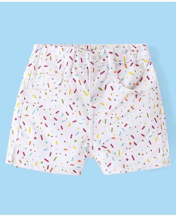 Babyhug Twill Woven Mid Thigh Length  With Stretch  Shorts  Star Print - White