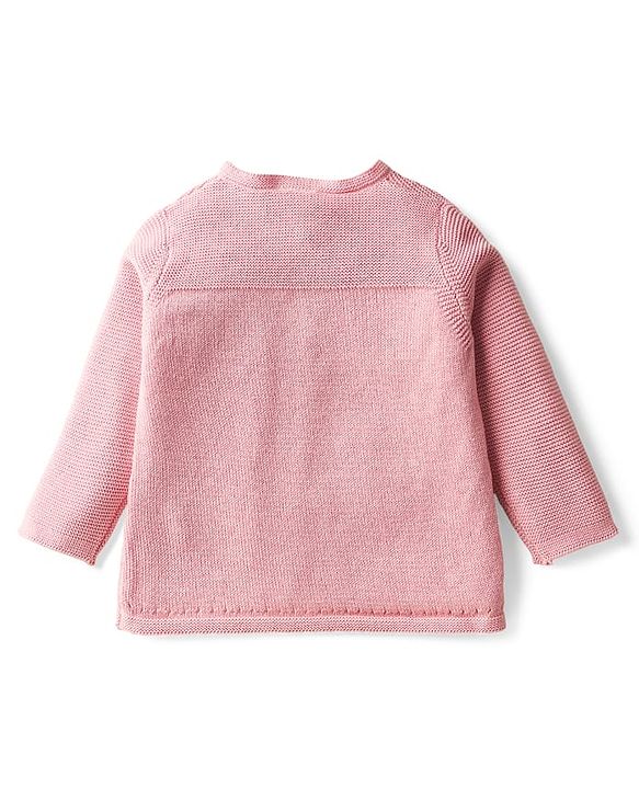 Babyhug Cotton Knit Full Sleeves Sweater Set with Cap & Elephant Applique Embroidery - Light Pink