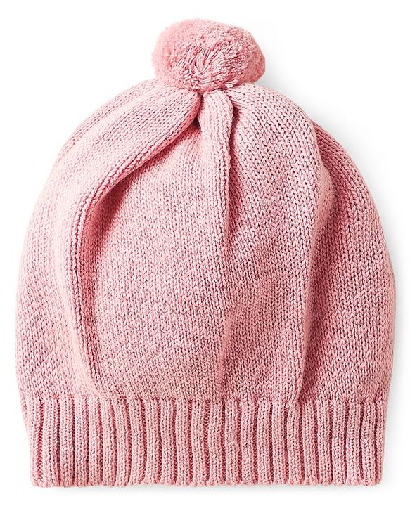 Babyhug Cotton Knit Full Sleeves Sweater Set with Cap & Elephant Applique Embroidery - Light Pink