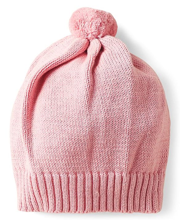 Babyhug Cotton Knit Full Sleeves Sweater Set with Cap & Elephant Applique Embroidery - Light Pink