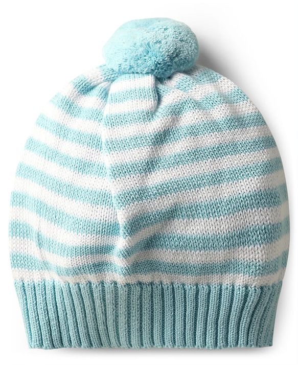Babyhug Cotton Knit Full Sleeves Striped Sweater Set with Cap & Dear Design - Light Blue