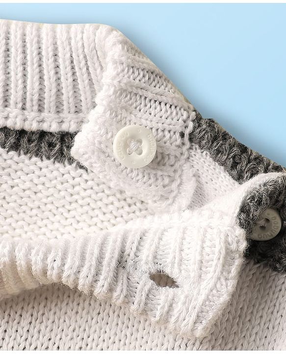 Babyhug Cotton Knit Full Sleeves Striped Sweater Set with Cap - White