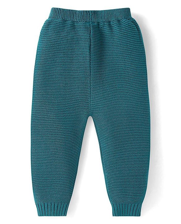 Babyhug Knitted Full Sleeves Front Open Sweater Set with Cap & Teddy Embroidery - Teal Blue