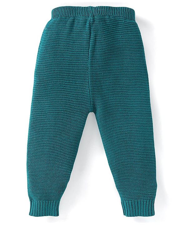 Babyhug Knitted Full Sleeves Front Open Sweater Set with Cap & Teddy Embroidery - Teal Blue