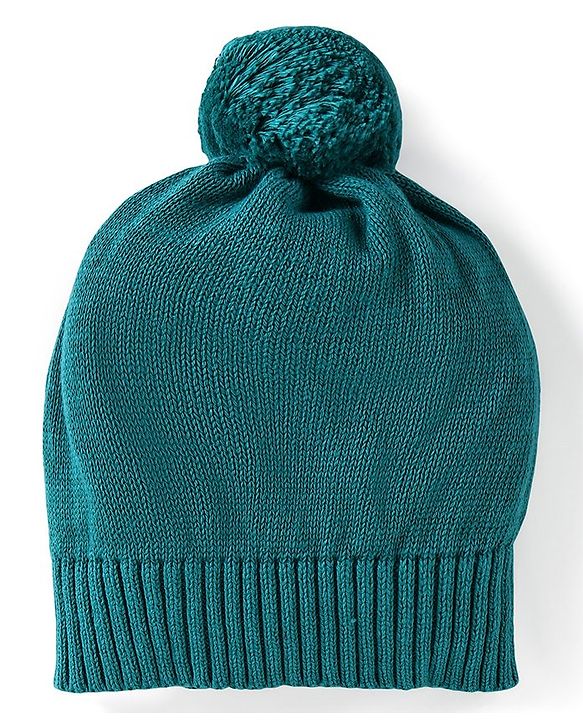 Babyhug Knitted Full Sleeves Front Open Sweater Set with Cap & Teddy Embroidery - Teal Blue
