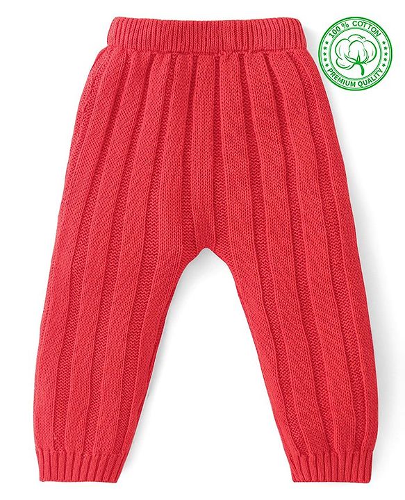 Babyhug Cable  Knit Full Length Pyjama Solid Colour - Red