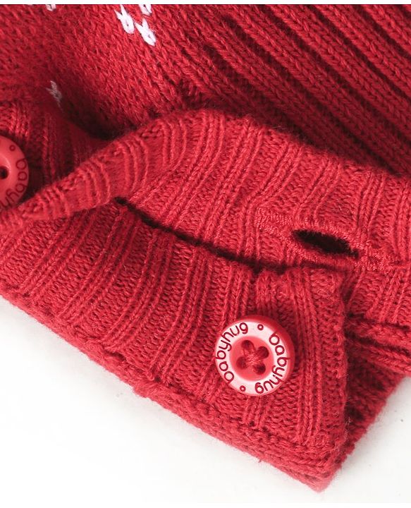 Babyhug Cotton Sweater Knit Full Sleeves Winter Wear Romper with Reindeer Design - Red
