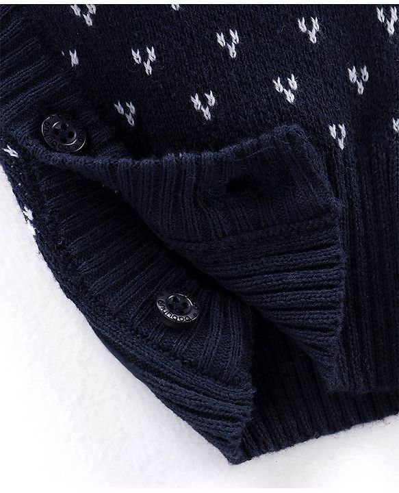 Babyhug Knitted Full Sleeves Winter Wear Romper With Christmas Theme -Navy Blue