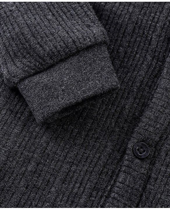 Babyhug Front Open Full Sleeves Thermal Vest & Leggings Set - Dark Grey