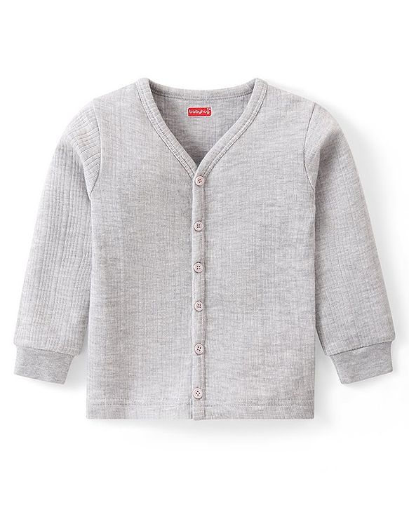 Babyhug Full Sleeves Solid Front Open Vest & Leggings Set - Light Grey