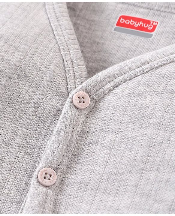 Babyhug Full Sleeves Solid Front Open Vest & Leggings Set - Light Grey