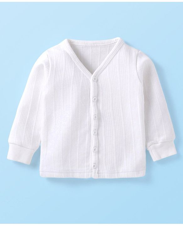 Babyhug Full Sleeves Solid Colour Front Open  Thermal Vest & Pant Set - Off White