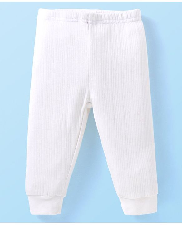 Babyhug Full Sleeves Solid Colour Front Open  Thermal Vest & Pant Set - Off White