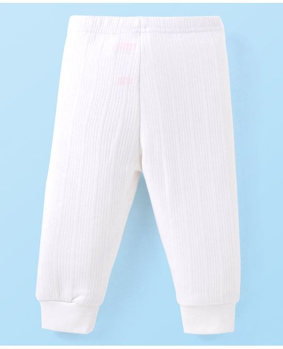Babyhug Full Sleeves Solid Colour Front Open  Thermal Vest & Pant Set - Off White