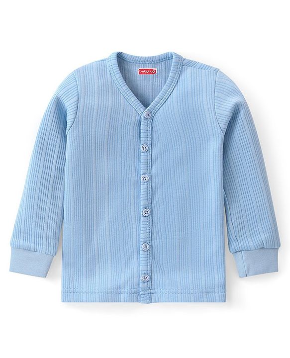 Babyhug Full Sleeves Solid Front Open Vest & Leggings Set - Blue