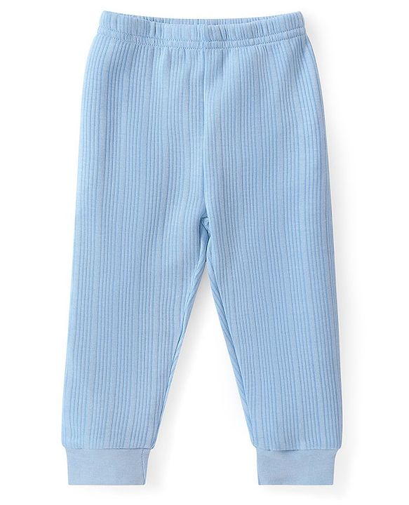Babyhug Full Sleeves Solid Front Open Vest & Leggings Set - Blue