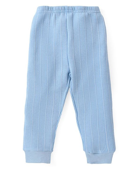 Babyhug Full Sleeves Solid Front Open Vest & Leggings Set - Blue