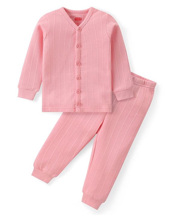 Babyhug Full Sleeves Solid Front Open Vest & Leggings Set - Pink