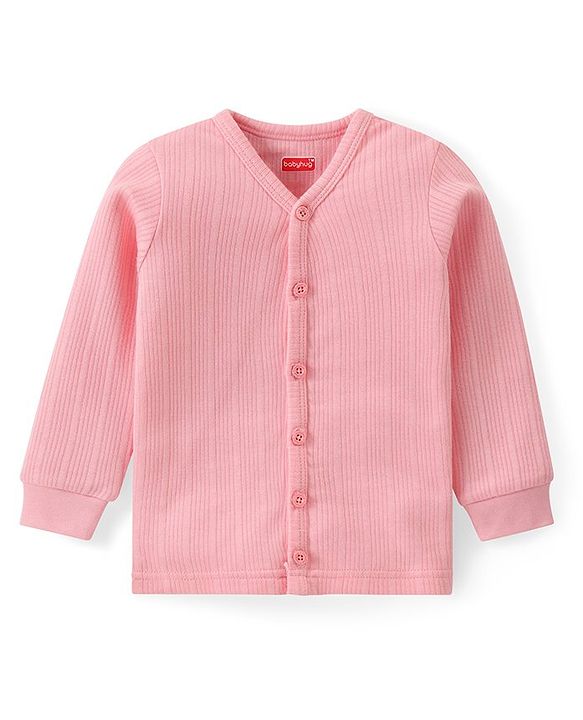Babyhug Full Sleeves Solid Front Open Vest & Leggings Set - Pink
