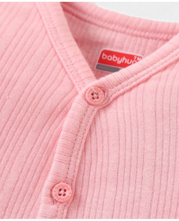 Babyhug Full Sleeves Solid Front Open Vest & Leggings Set - Pink