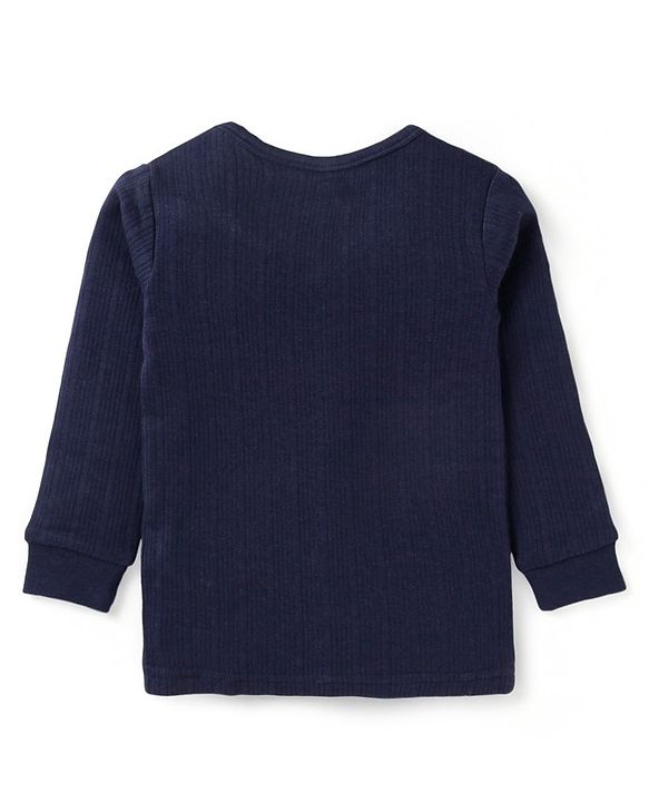 Babyhug Full Sleeves Solid Color Front Open Thermal Vest & Legging Set - Navy Blue