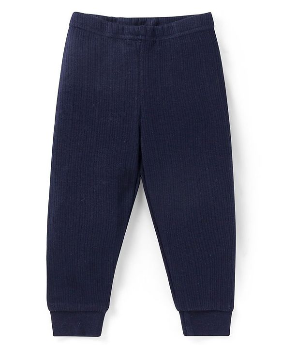 Babyhug Full Sleeves Solid Color Front Open Thermal Vest & Legging Set - Navy Blue