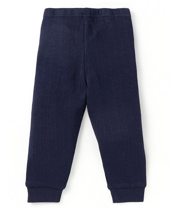 Babyhug Full Sleeves Solid Color Front Open Thermal Vest & Legging Set - Navy Blue