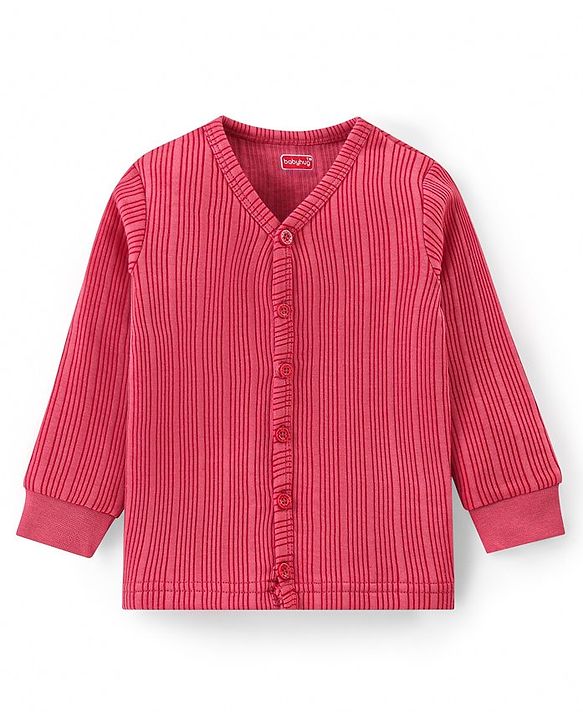 Babyhug Full Sleeves Front Open Thermal Wear Set - Coral