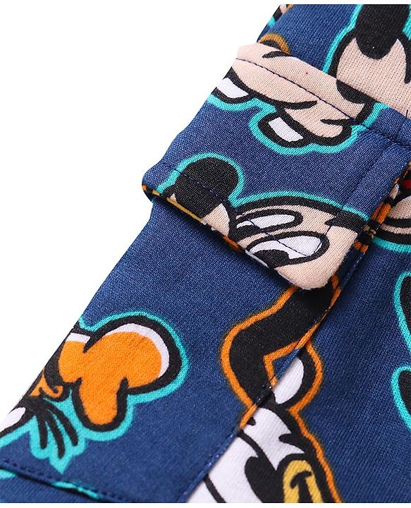 Babyhug Disney Cotton Knit Half Sleeves T-Shirt & Dungaree with Mickey Mouse Graphics - Navy Blue & Green
