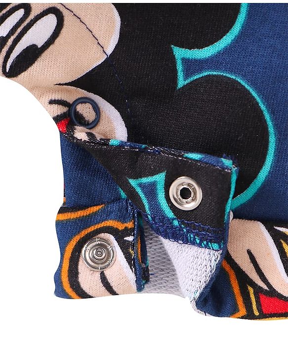Babyhug Disney Cotton Knit Half Sleeves T-Shirt & Dungaree with Mickey Mouse Graphics - Navy Blue & Green