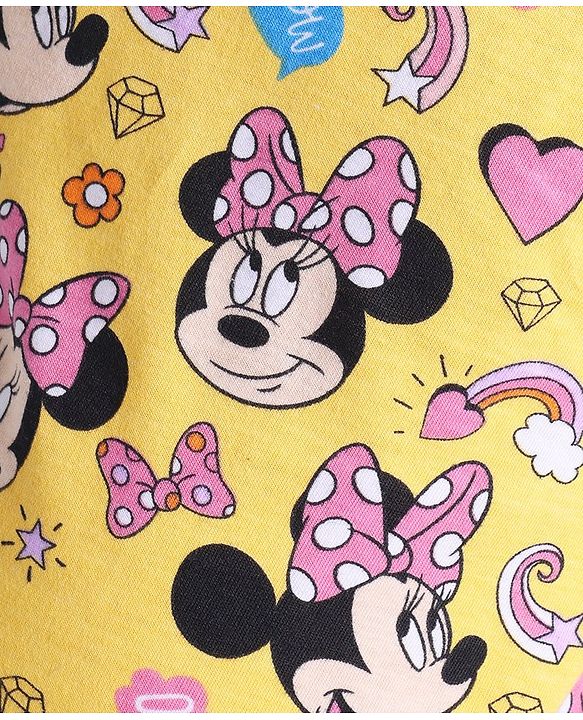 Babyhug Disney Single Jersey Half Sleeves Night Suit Minnie Mouse Print - Yellow