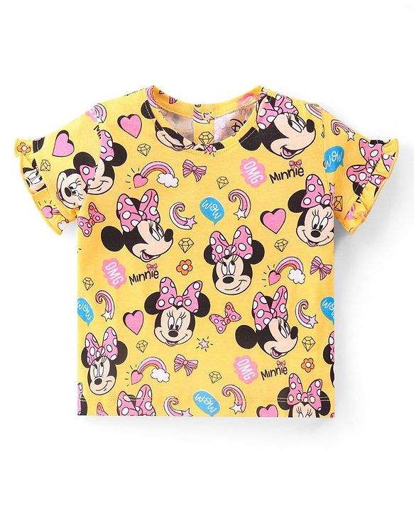 Babyhug Disney Single Jersey Half Sleeves Night Suit Minnie Mouse Print - Yellow