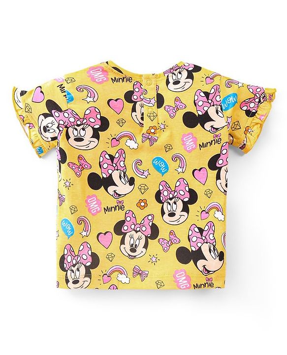 Babyhug Disney Single Jersey Half Sleeves Night Suit Minnie Mouse Print - Yellow