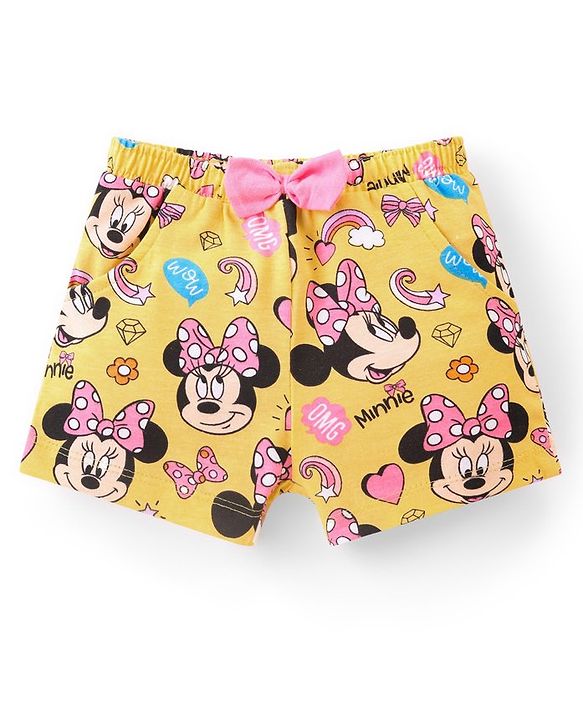 Babyhug Disney Single Jersey Half Sleeves Night Suit Minnie Mouse Print - Yellow