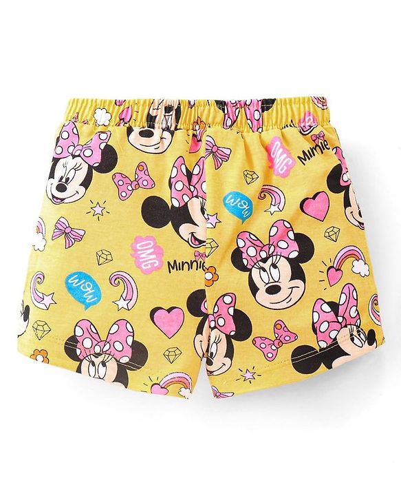 Babyhug Disney Single Jersey Half Sleeves Night Suit Minnie Mouse Print - Yellow