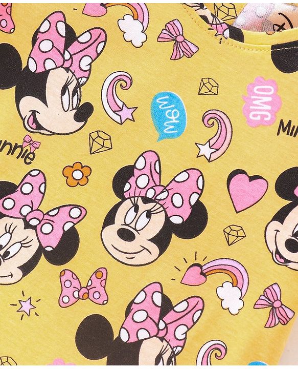 Babyhug Disney Single Jersey Half Sleeves Night Suit Minnie Mouse Print - Yellow