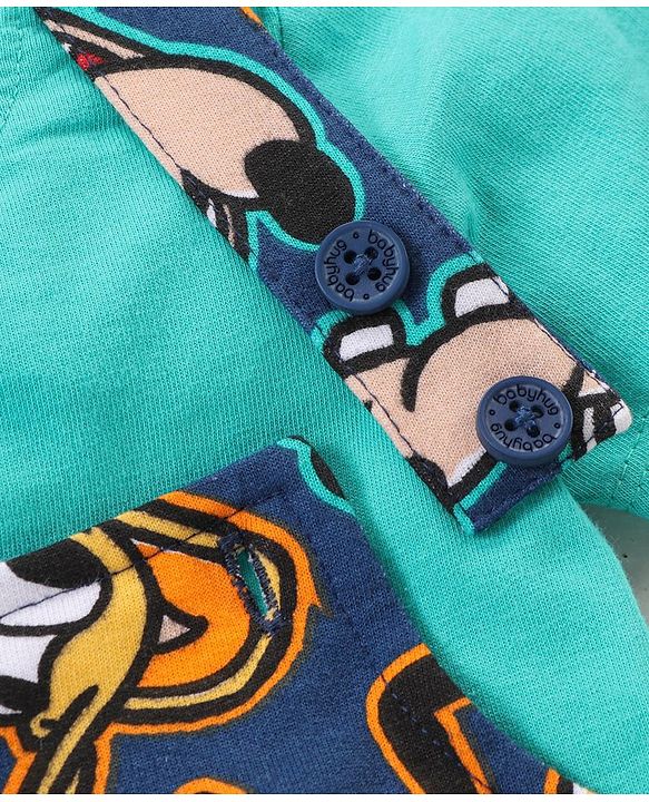 Babyhug Disney Cotton Knit Dungarees with Half Sleeves T-Shirt Mickey Mouse Print - Blue