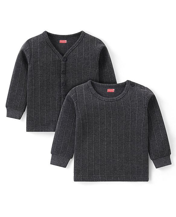Babyhug Full Sleeves Front Open & Pullover Vest Combo Set Pack of 2 - Dark Grey