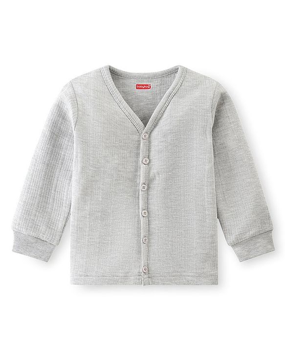 Babyhug Full Sleeves Thermal Front Open & Pullover Thermal Vest Solid Colour Pack Of 2 - Light Grey