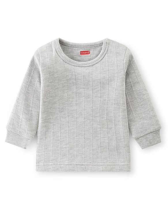Babyhug Full Sleeves Thermal Front Open & Pullover Thermal Vest Solid Colour Pack Of 2 - Light Grey